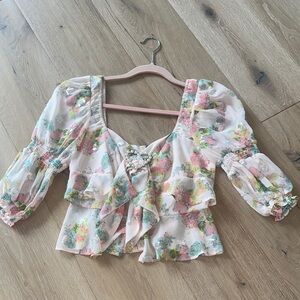 For Love And Lemons Pastel Floral Blouse